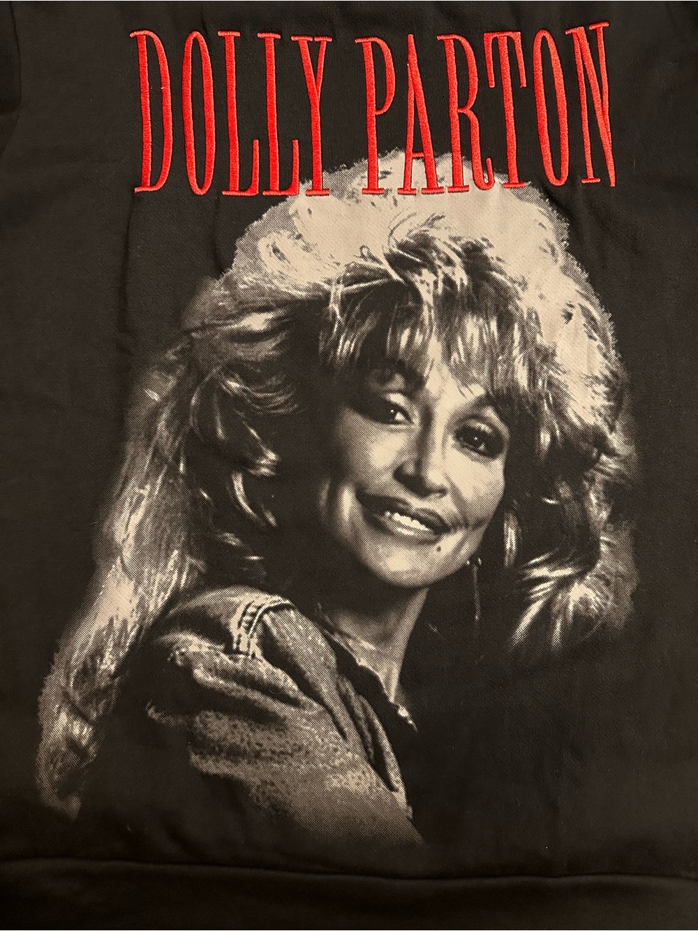 NWOT Official Dolly Parton Embroidered Sweatshirt Black /Red Size Large